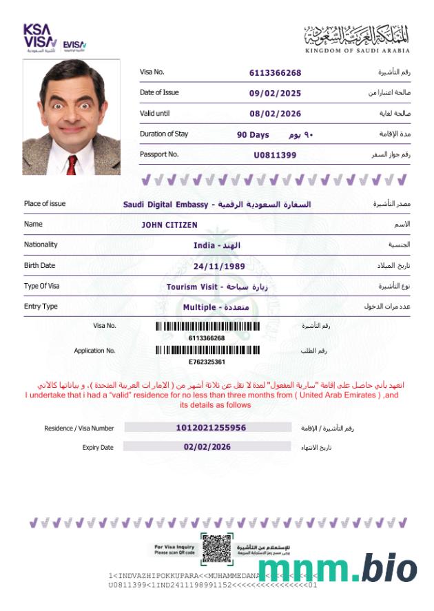 Arabia Saudyjska szablon e-visa Wersja 2